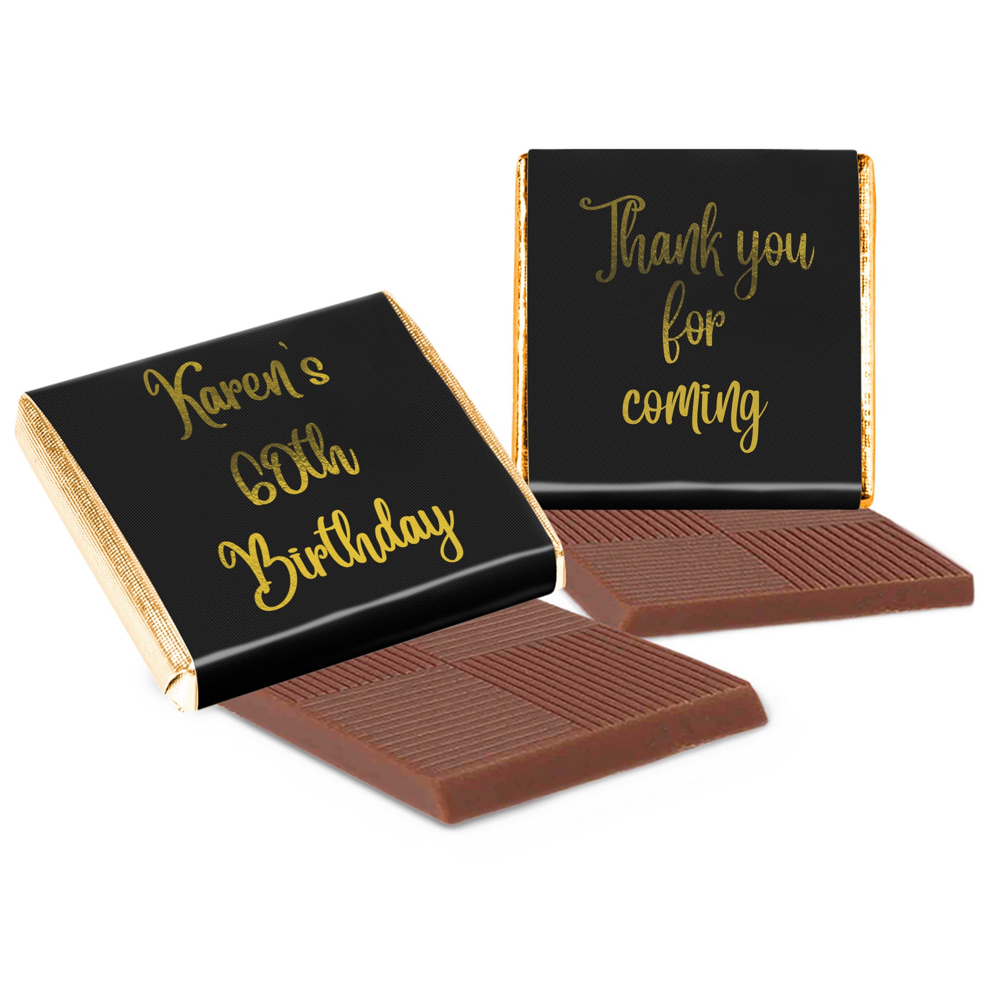 Personalised Birthday Chocolates Black Wrapper with Gold Foil Print