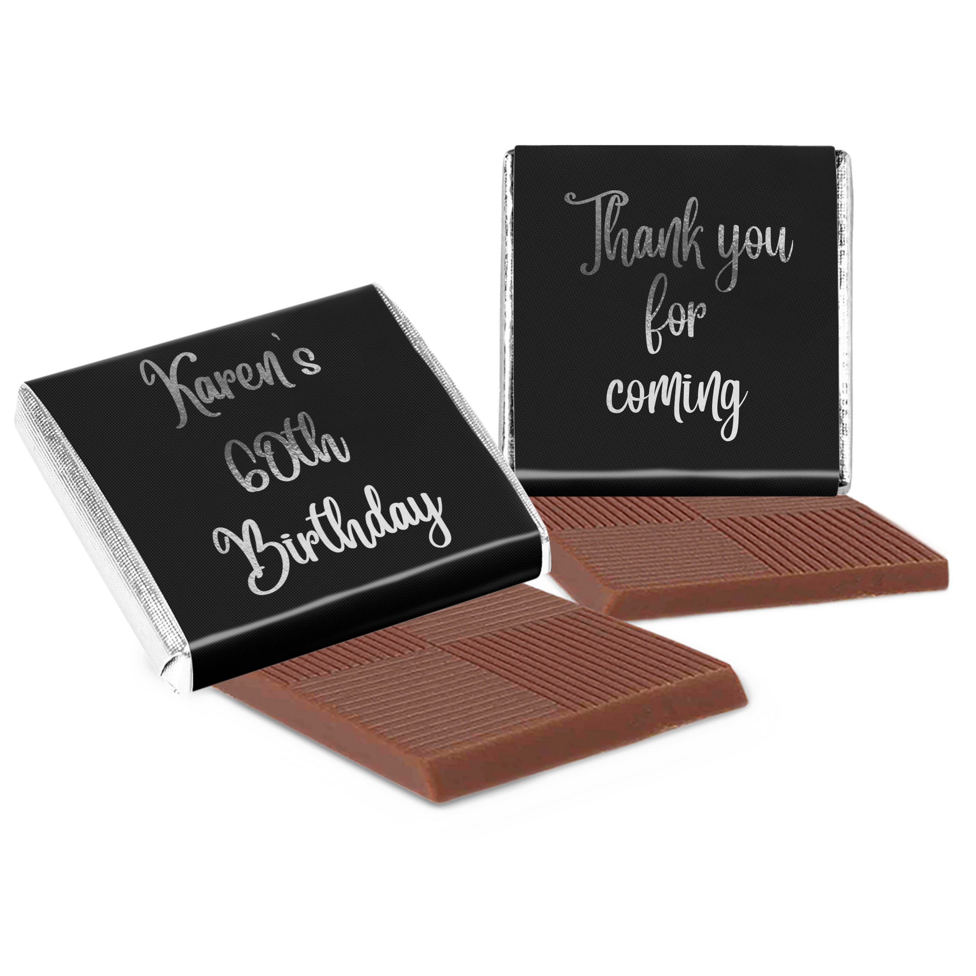 Personalised Birthday Chocolates Black Wrapper with Silver Foil Print